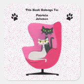 ミッドセンチュリーキャッツピンクチェアパウプリント水玉模様 スクエアシール (正面)