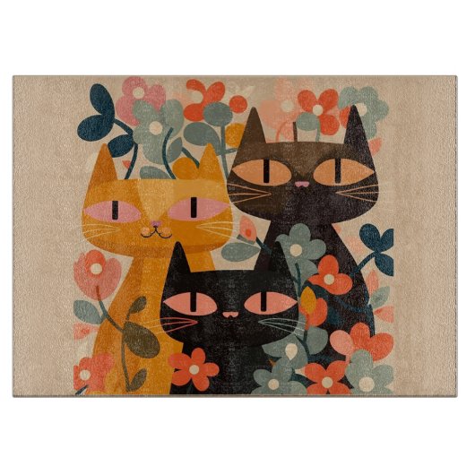 ミッドセンチュリーキャットカットボード、ガラス切断ボード カッティングボード (正面)