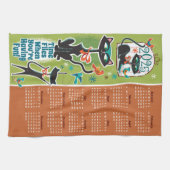 ミッドセンチュリーキャットカレンダーキッチンタオル緑/錆 キッチンタオル (横)
