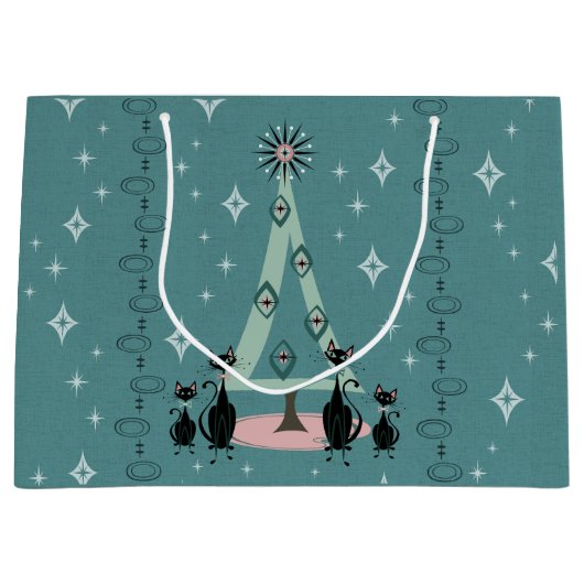 ミッドセンチュリーキャットファミリーホリデー ラージペーパーバッグ (正面)