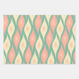 ミッドセンチュリークリスマスオーナメントパターンピンクミント ラッピングペーパーシート