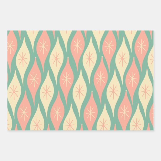 ミッドセンチュリークリスマスオーナメントパターンピンクミント ラッピングペーパーシート (正面)