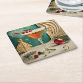 ミッドセンチュリークリスマスカクテルパーティーハッピーアワー スクエアペーパーコースター (アングル)