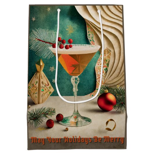 ミッドセンチュリークリスマスカクテルパーティーハッピーアワー ミディアムペーパーバッグ (裏面)