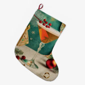 ミッドセンチュリークリスマスカクテルパーティーハッピーアワー ラージクリスマスストッキング (正面 (吊り時))