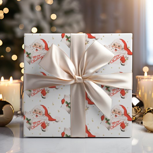 ミッドセンチュリークリスマスカロリングサンタクロース ラッピングペーパー