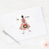 ミッドセンチュリークリスマスガールギフトラベルシール ラウンドシール (封筒)