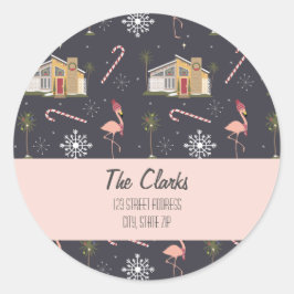 ミッドセンチュリークリスマスハウスパームツリーアドレスクラス ラウンドシール