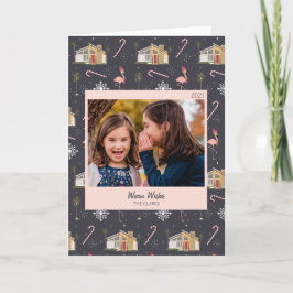 ミッドセンチュリークリスマスハウスパームツリーフォトホリデイ シーズンカード