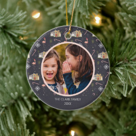 ミッドセンチュリークリスマスハウスパームツリーフォト セラミックオーナメント