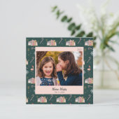 ミッドセンチュリークリスマスピンクハウスパームツリーフォト  シーズンカード (スタンド正面)