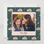 ミッドセンチュリークリスマスピンクハウスパームツリーフォト  シーズンカード (正面)