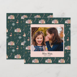 ミッドセンチュリークリスマスピンクハウスパームツリーフォト  シーズンカード