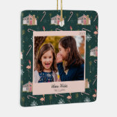 ミッドセンチュリークリスマスピンクハウスパームツリーフォト セラミックオーナメント (右)