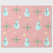 ミッドセンチュリークリスマスヴィンテージ雪だるま ラッピングペーパー (フラット)