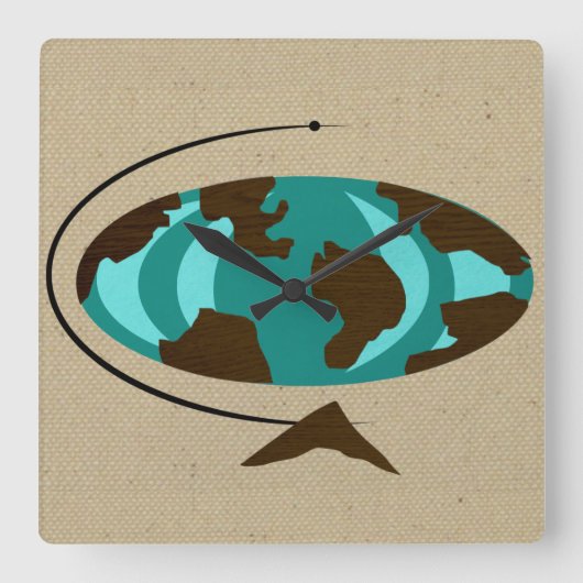 ミッドセンチュリーグモダンローブアートウォールクロック スクエア壁時計 (正面)