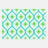 ミッドセンチュリーグリーンスターバストオンオジーパターン ラッピングペーパーシート (正面3)