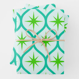 ミッドセンチュリーグリーンスターバストオンオジーパターン ラッピングペーパーシート