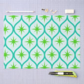 ミッドセンチュリーグリーンスターバストオン楕円パターン 薄葉紙 (クラフト)