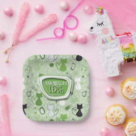 ミッドセンチュリーグリーンハートキャッツ誕生日 ペーパープレート