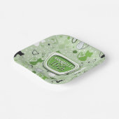 ミッドセンチュリーグリーンハートキャッツ誕生日 ペーパープレート (傾斜あり)