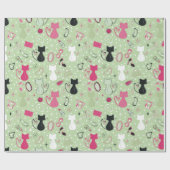 ミッドセンチュリーグリーンハート猫 ラッピングペーパー (フラット)