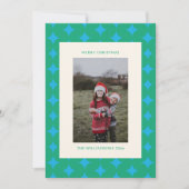 ミッドセンチュリーグリーンブルー幾何学的クリスマスフォト シーズンカード (正面)