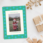 ミッドセンチュリーグリーンブルー幾何学的クリスマスフォト シーズンカード