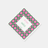 ミッドセンチュリーグリーン&ピンク幾何学円 スタンダードカクテルナプキン (角)