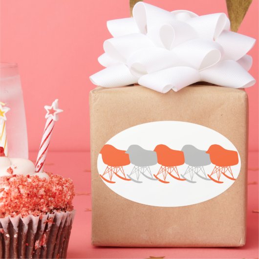 ミッドセンチュリーグレーパターンチェアシルエット 楕円形シール (パーティー)