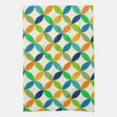 ミッドセンチュリーサークルグリーンブルーオレンジパターン キッチンタオル (縦)