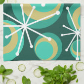 ミッドセンチュリーサークルスターバストティール(緑がかった色) キッチンタオル (折り畳み)