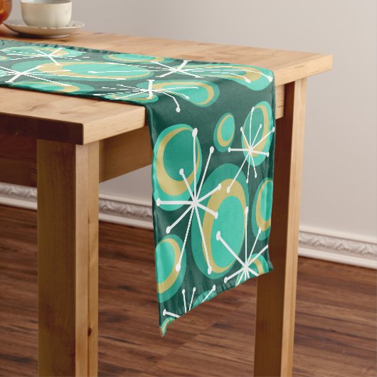 ミッドセンチュリーサークルスターバストティール(緑がかった色) ショートテーブルランナー (インサイチュ)