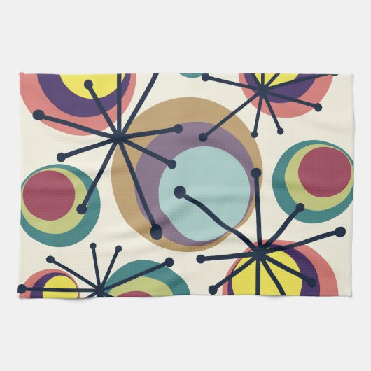 ミッドセンチュリーサークルスターバスト カラフル キッチンタオル (横)