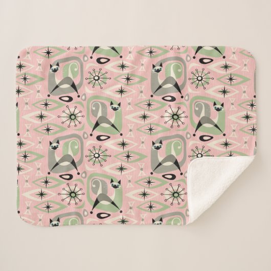 ミッドセンチュリーシャムキャット抽象芸術 シェルパブランケット (正面(横))