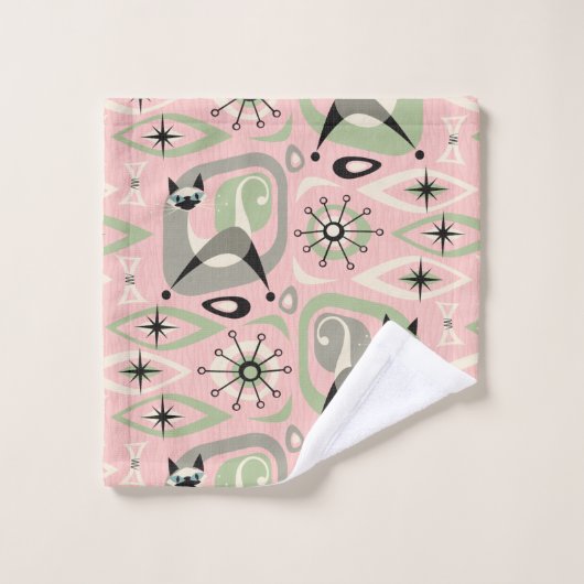 ミッドセンチュリーシャメネコ抽象芸術 バスタオルセット (ウォッシュタオル)