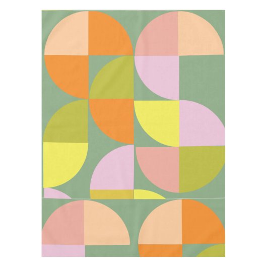 ミッドセンチュリージオメトリックデザイングリーンイエローピンク テーブルクロス (正面)