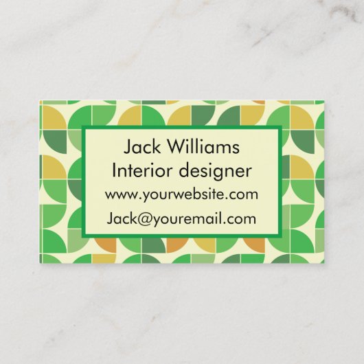 ミッドセンチュリージオメトリックフローラグリーンカスタム 名刺 (裏面)