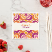 ミッドセンチュリージオメトリックフローラ紫オレンジ スタンダードカクテルナプキン (インサイチュ)