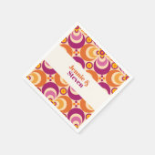 ミッドセンチュリージオメトリックフローラ紫オレンジ スタンダードカクテルナプキン (角)