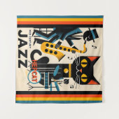 ミッドセンチュリージャズエイジヘルキャットブラックキャット タペストリー (正面(横))