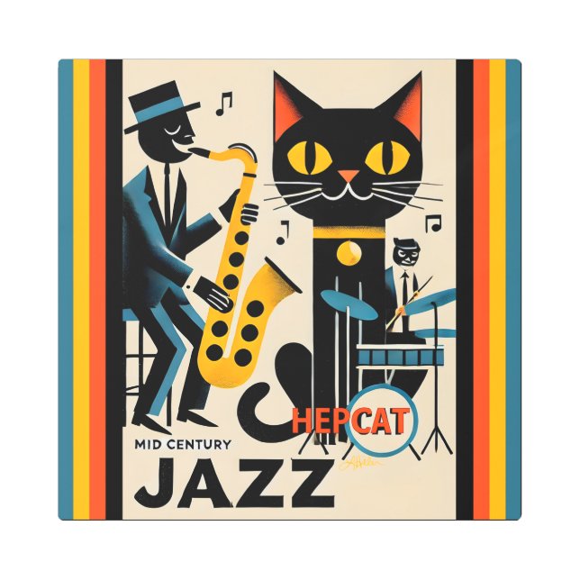 ミッドセンチュリージャズエイジヘルキャットブラックキャット メタルプリント (正面)