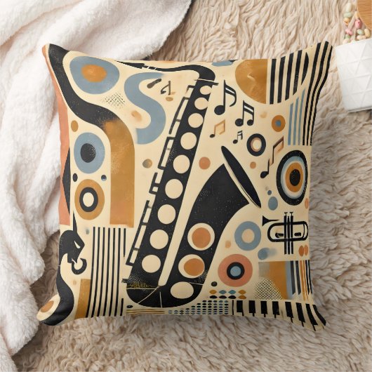 ミッドセンチュリージャズエイジミニマリストアートサクソフォン クッション (ブランケット)