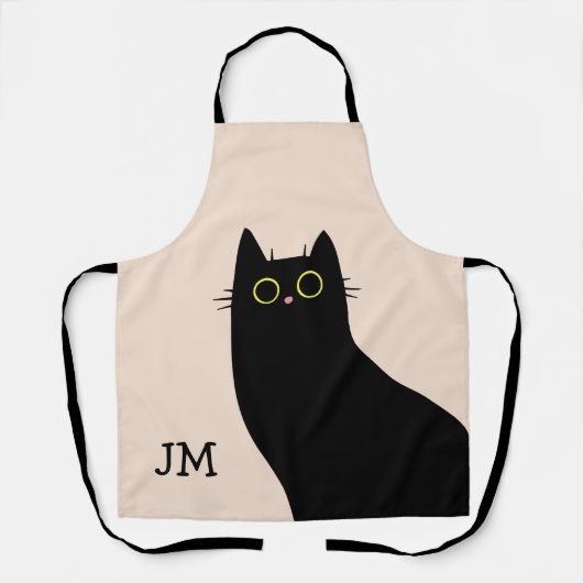 ミッドセンチュリースタイルのかわいい黒猫 エプロン (正面)