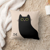 ミッドセンチュリースタイルのかわいい黒猫 クッション (ブランケット)