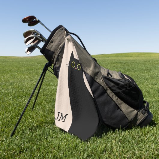 ミッドセンチュリースタイルのかわいい黒猫 ゴルフタオル (グリーン)