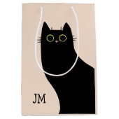 ミッドセンチュリースタイルのかわいい黒猫 ミディアムペーパーバッグ (正面)