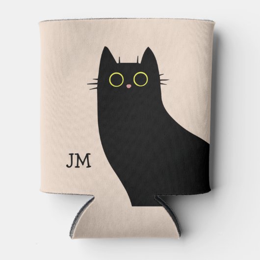 ミッドセンチュリースタイルのかわいい黒猫 缶クーラー (正面)