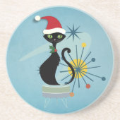 ミッドセンチュリースタイルクリスマスキャットサンドストーンコースター コースター (正面)