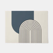 ミッドセンチュリースタイルラインアートとダークブルーアーチ ドアマット (正面)